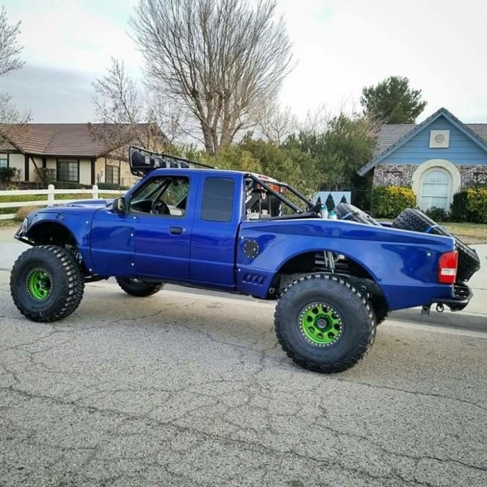 Blue Prerunner with Green Wheels and Fiberglass fenders